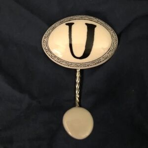 Anthropologie Molly Hatch letter U monogram ceramic wall hook chrome-plated iron